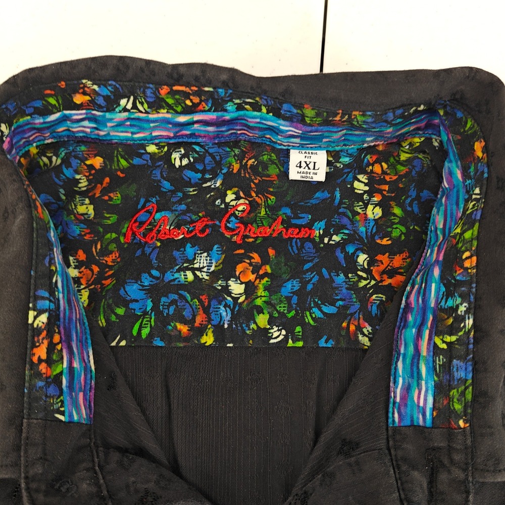 Robert Graham Button Shirt Mens 4XL Black Geometric Embroidered Floral Cuffs - Picture 6 of 14